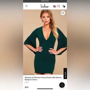Lulu’s Green Bell Sleeve Dress NWT